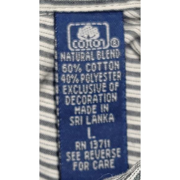 VTG Karen Scott Blue Striped Christmas Embroidered Scene Button Up Top Large - Picture 4 of 7